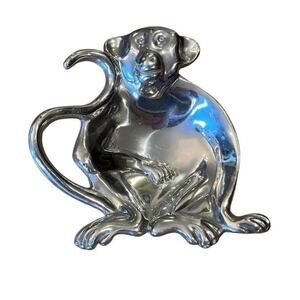 Mariposa Monkey Dish Silver Tone Made In Mexico Vintage 2000 Serving Party
